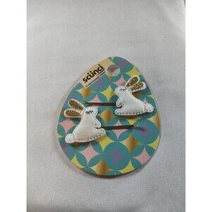 Scunci by Conair 2 PC Bunny Rabbit Bobby Pins Felt Gold Glitter